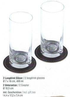 Longdrinkgläser 2er Set mit Untersetzer