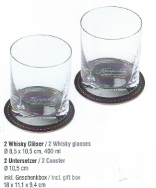 Whiskeygläser 2er Set mit Untersetzer